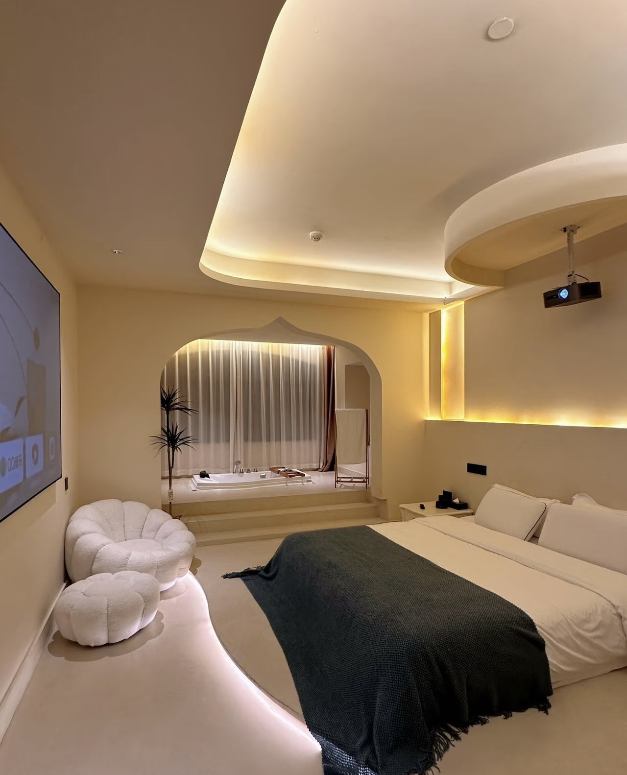 Resort room prepared with hotel linen
